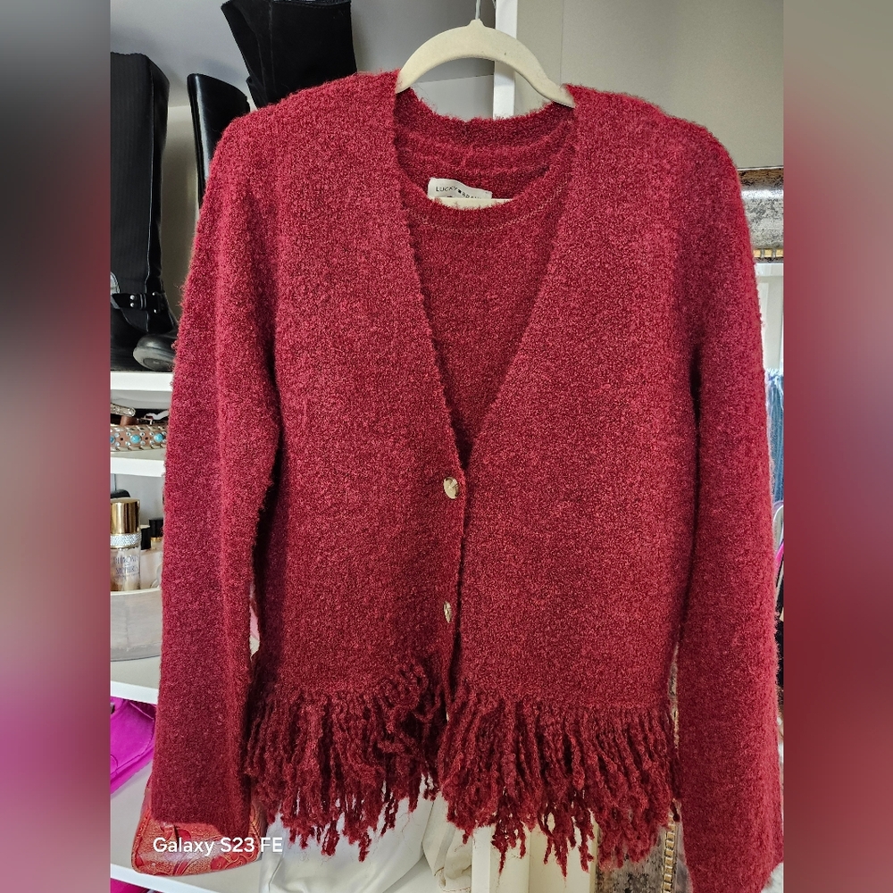 Lucky Brand Women's Red Fringe Sweater Set